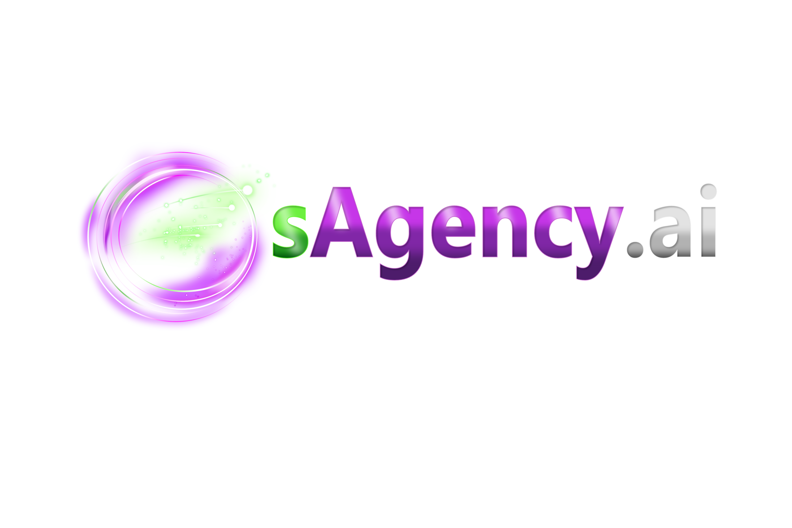 Brand logo for sAgency.ai with a neon purple-green swirl graphic and 'sAgency.ai' text, plus 'Powered by Sage Virtual Staffing' tagline.