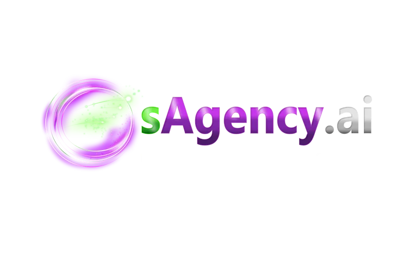 Logo for sAgency.ai with a purple circular swirl and green highlight, conveying the brand identity of an AI agency
